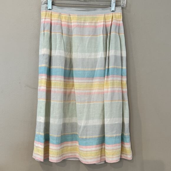 Vintage Linen Silk Skirt‎ Set Women XS Pastel Stripe Anne Crimmins Umi Coastal - Picture 2 of 15